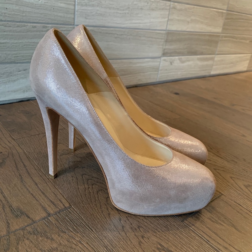 Brian Atwood Shimmering Suede Blush Pumps